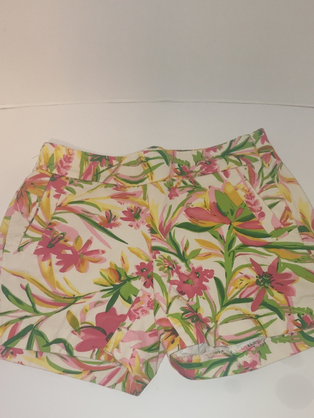 J. Crew Floral Cotton Shorts Size 2 in Pink, Green & Yellow Hawaiian